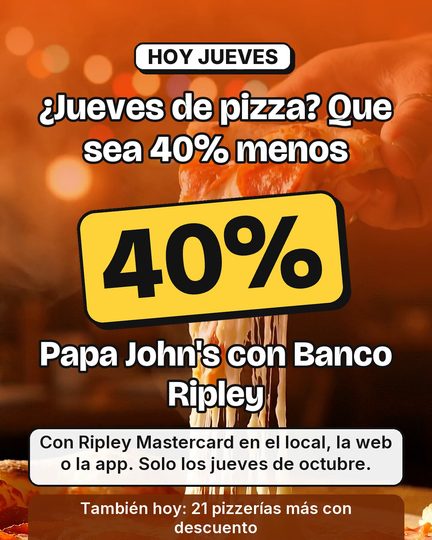 Papa John's al 40% los jueves