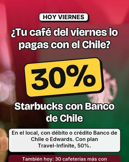 Starbucks al 30% con Banco de Chile
