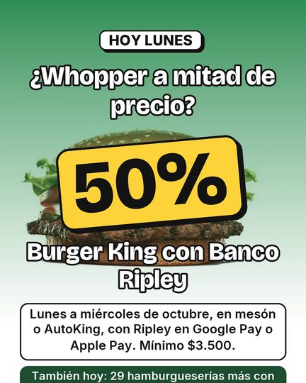 Burger King al 50% con Banco Ripley
